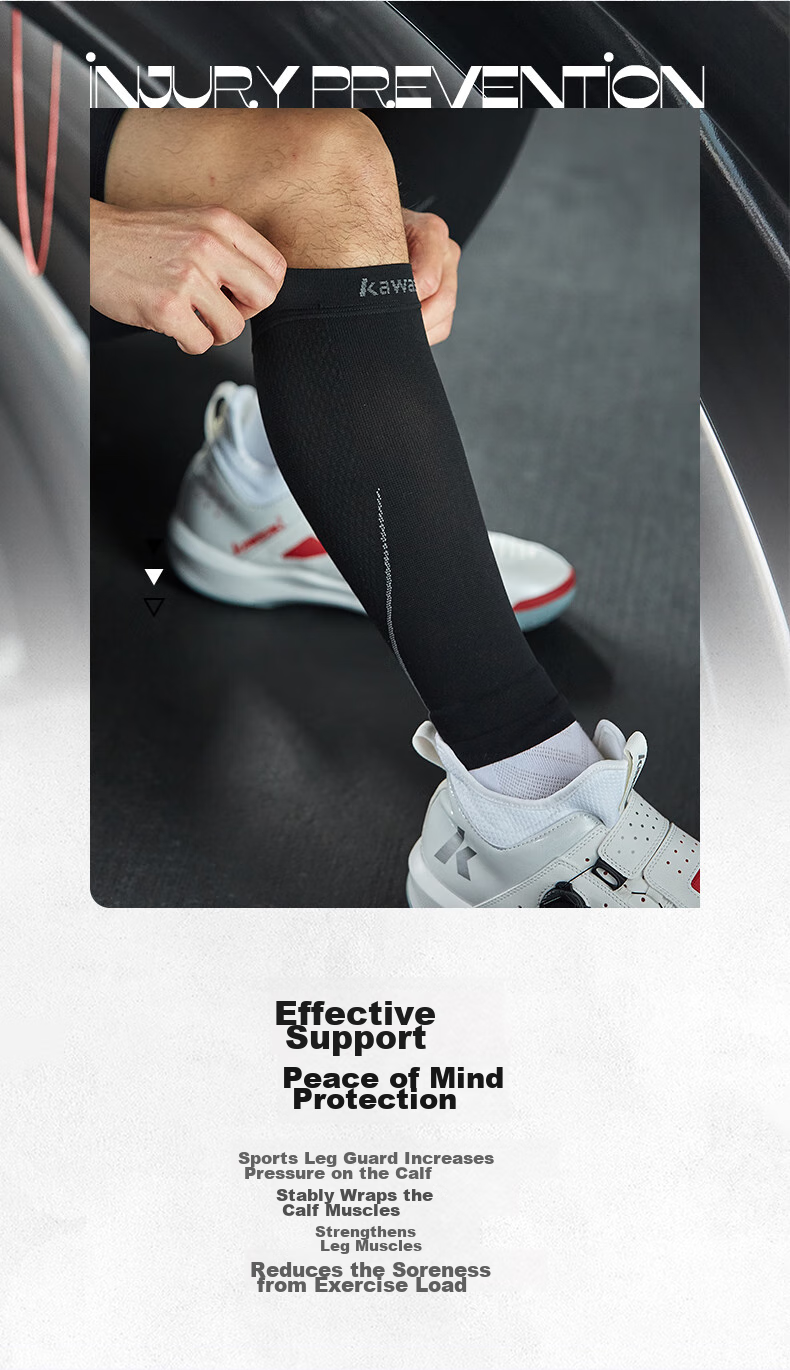 KAWASAKI Sports Leg Guards, Running Fitness Compression Socks, Basketball Football Shin Sleeves, A3433 Black M Size, Two-Pack 6