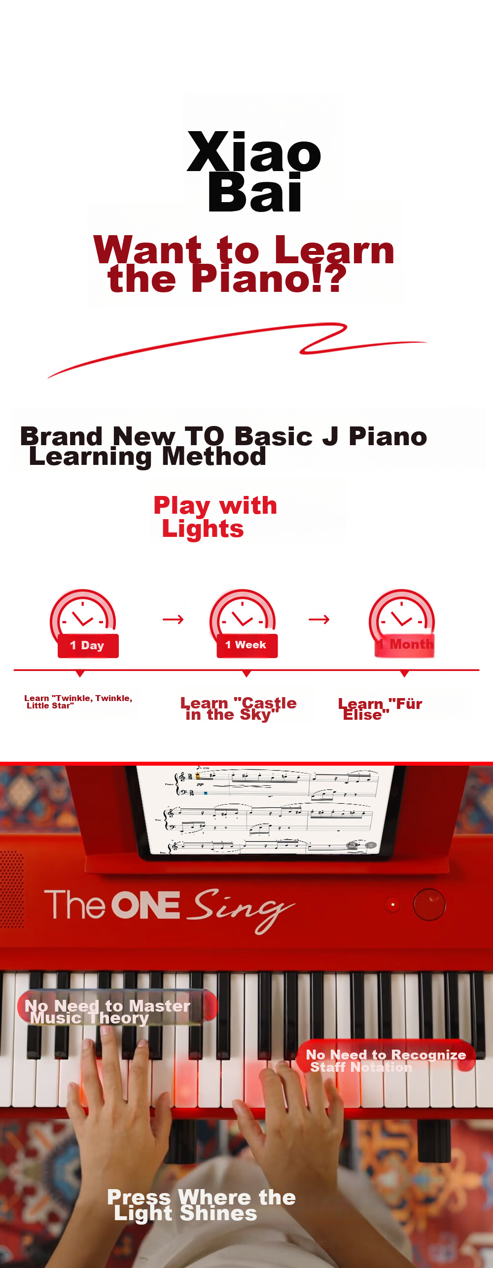 The ONE Langlang Endorsed Sing Automatic Gear Intelligent Piano for Beginners, Electronic Keyboard, Portable Piano, White 8