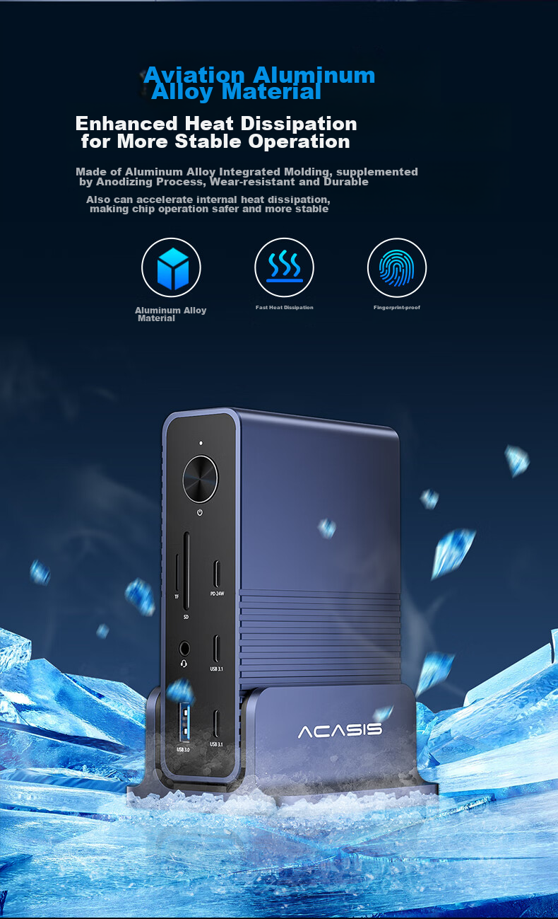 Acasis Desktop Expansion Dock, Type-C Hub, DP Hub, Thunderbolt 4 Docking Station, 4K 60Hz Four-Screen Display, HDMI Graphics Card Expansion Dock, Vertical Computer Desk DS-7A15 15