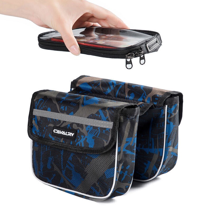 Cavalry Bicycle Handlebar Bag, Top Tube Bag, Mountain Bike Saddle Bag, Touchscreen Phone Pouch, Cycling Equipment, Blue