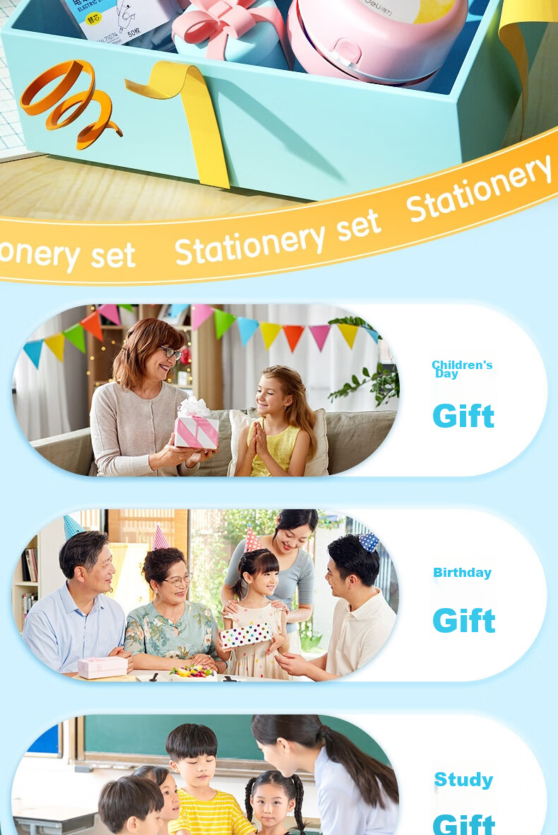Deli Student Dual Power Electric Stationery Gift Box Set Including Electric Pencil Sharpener, Hole Pencils, Desktop Vacuum Cleaner, Eraser, Exam Supplies, Kindergarten Back-To Stationery, Birthday Gift 3