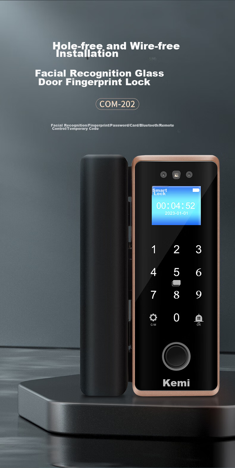 Kemi (Comet) Facial Recognition Glass Door Fingerprint Lock Access Control Smart Electronic Password Lock for Office Glass Doors, Mini Program Attendance, Metal Material COM-202 2