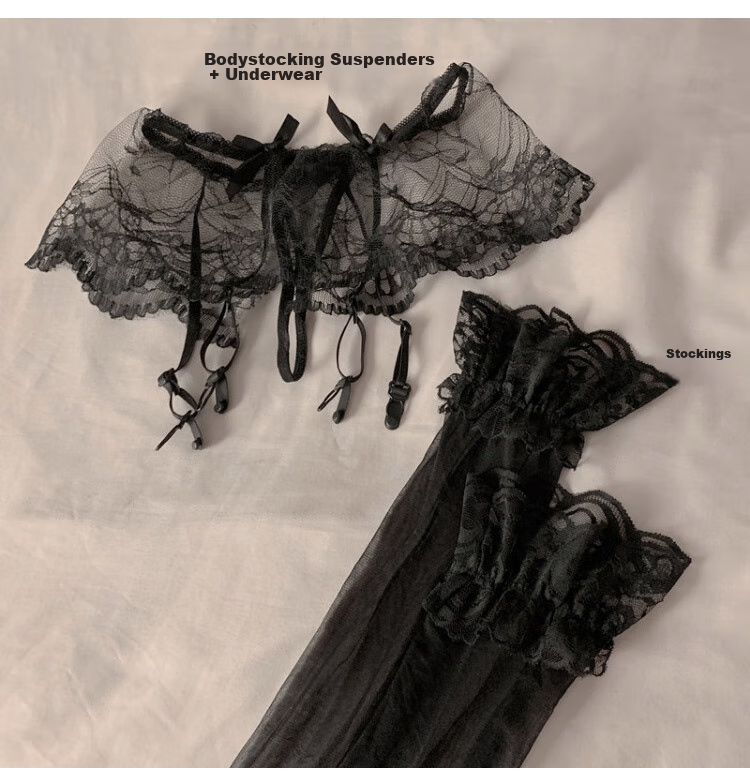 LangSha Garter Stockings for Women, 2 Pairs, Sexy And Seductive, Crotchless Thigh-High Stockings, Lace Hollow Pantyhose 14