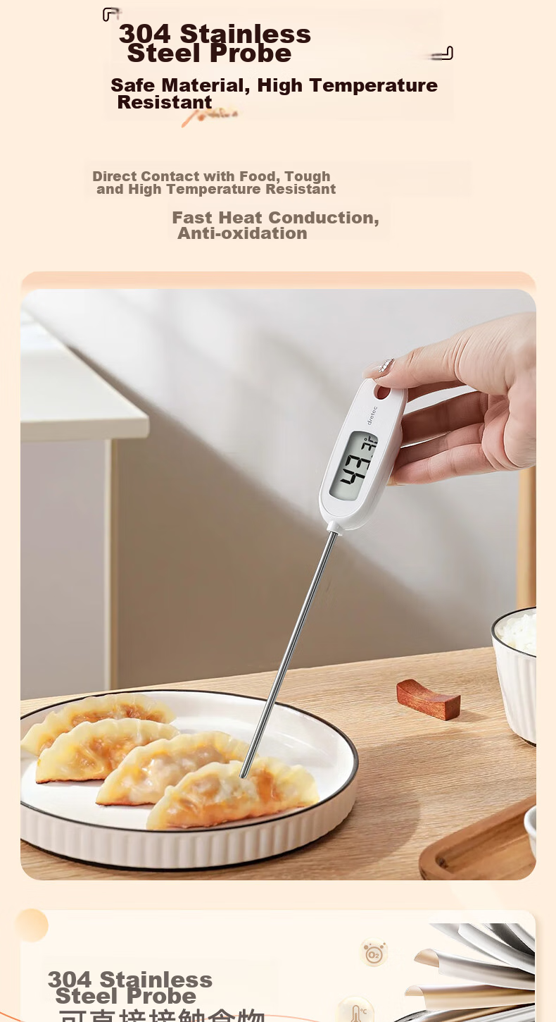Dretec Electronic Thermometer, Food Temperature Gauge, Stainless Steel Probe, One-Second Temperature Measurement, Heat Protectio 6