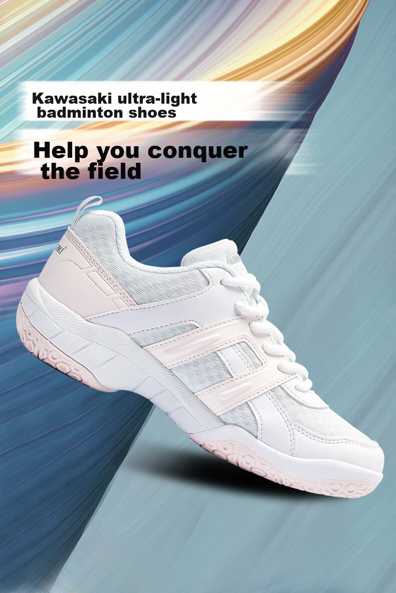 KAWASAKI Badminton Shoes for Women, Professional Competition Training, Wear-Resistant, Shock-Absorbing, Breathable Sports Shoes K-073D White And Pink 37 2