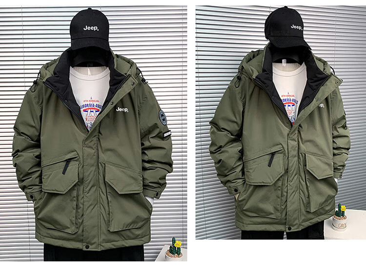 JEEP Men's down Jacket, Winter Warm Casual Workwear Coat, Trendy Menswear, Army Green, 2XL 16