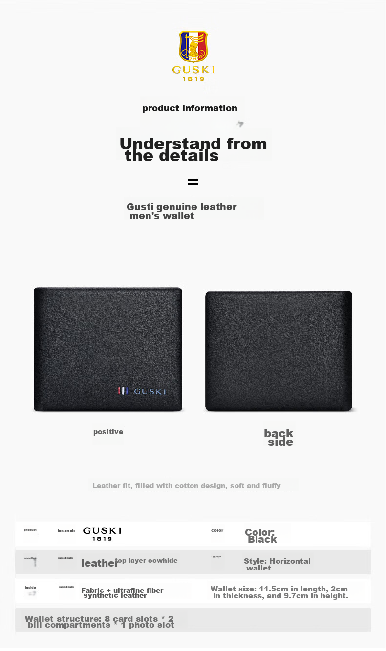 GUSKI Brand Men's Wallet, Short Genuine Leather Billfold, Practical Gift Box, Birthday Present for Boyfriend Or Husband 8