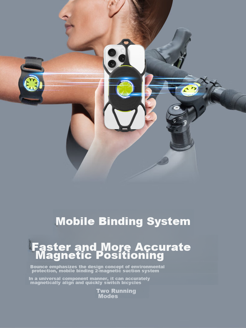 Bone Road Bike Phone Mount, Magnetic Quick-Release, Cycling Navigation Bracket, Silicone Shock-Absorbing, Compatible with Garmin GPS Watches 3