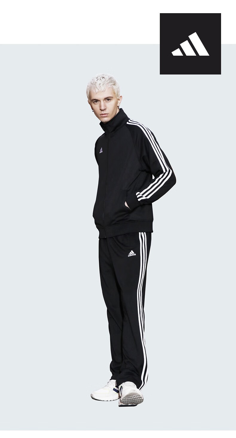 Adidas Men's Spring Running Sportswear Set with Windproof Jacket And Straight-Leg Pants Two-Piece Suit, Black And White, Size L 1