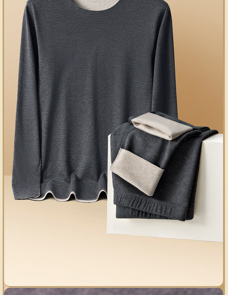 YUZHAOLIN 10A Antibacterial Seamless Thermal Underwear for Men, Containing Wool And Silk, Brushed Fleece, Autumn Top And Bottom Set, Fleece-Lined And Thickened 3