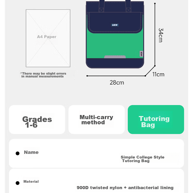 UEK Elementary School Tutoring Bag, Portable Children's Handbag, Cute After-School Bag, Crossbody Bag, Art Bag, Unicor 22