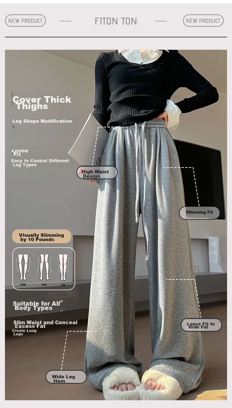 FitonTon Women's Casual Pants, Spring And Summer Style, Loose Straight-Leg Glutinous Rice Pants, High-Waisted Lazy Floor-Length Trousers, Trendy Slimming Wide-Leg Pants, Size S 5