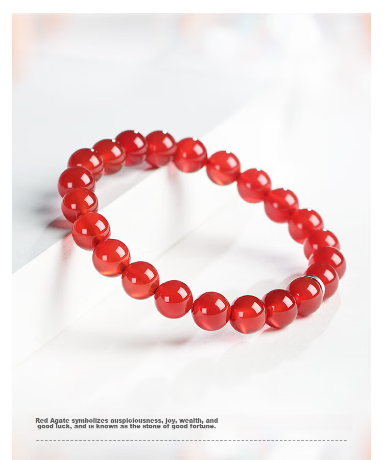 Istone Red Agate Bracelet, Couple's Beaded Bracelet, 12mm, New Chinese Style, Birthday Gift for Girlfriend 3