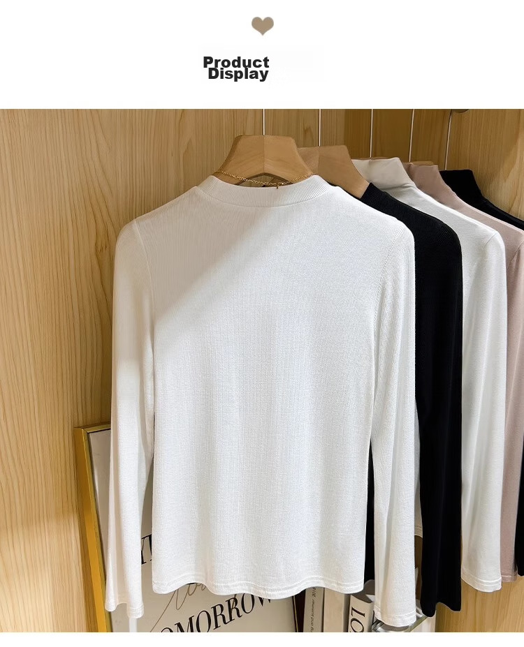 TUCANO Long-Sleeve T-Shirt Undershirt for Women, Spring Autumn Winter Regular Shoulder Wearable Slimming Inner Layer Semi-Turtleneck Top, White, 2XL 5