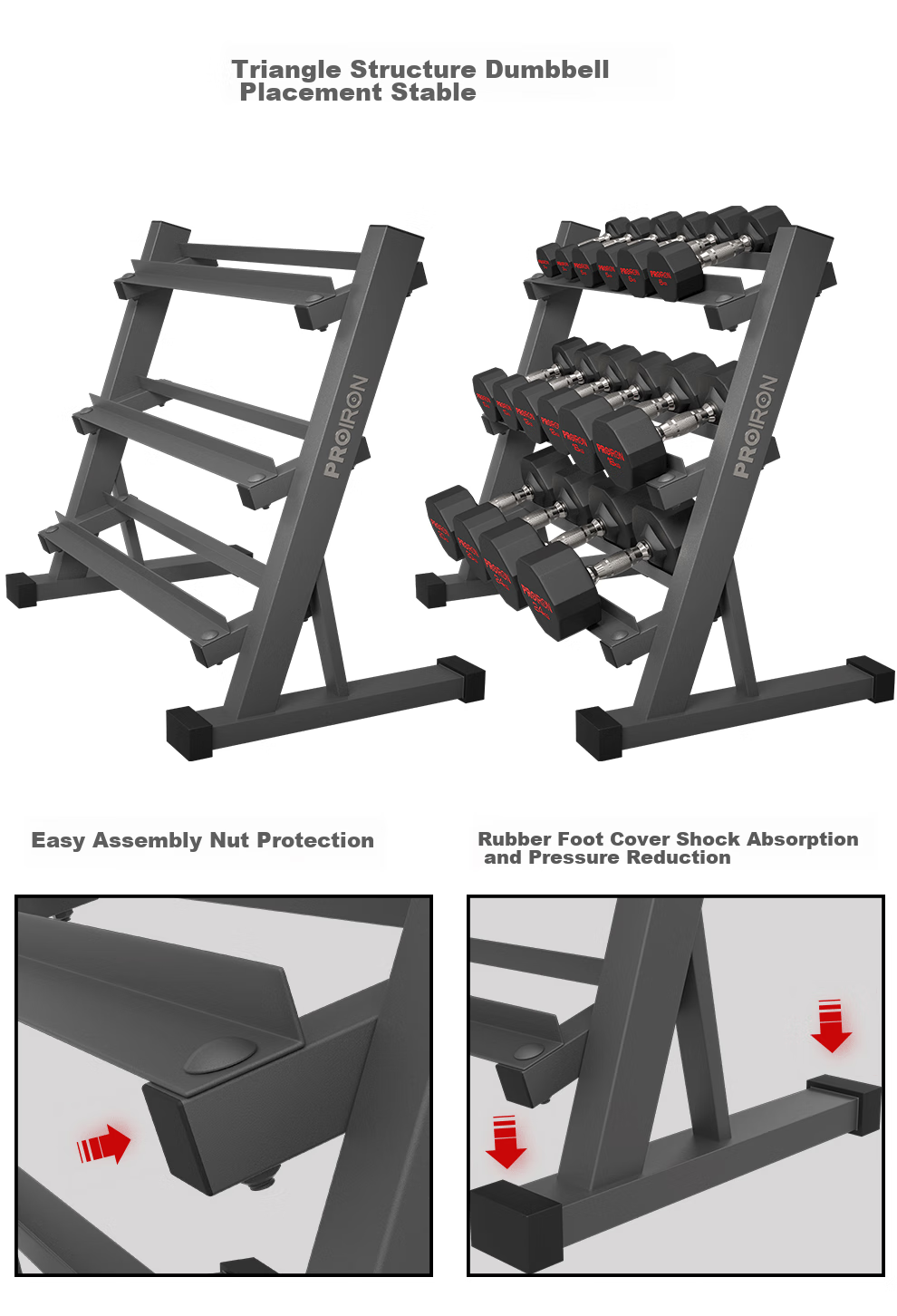 PROIRON Puli'ai Dumbbell Rack, Home Gym Rubber-Coated Steel Universal Dumbbell Rack 6
