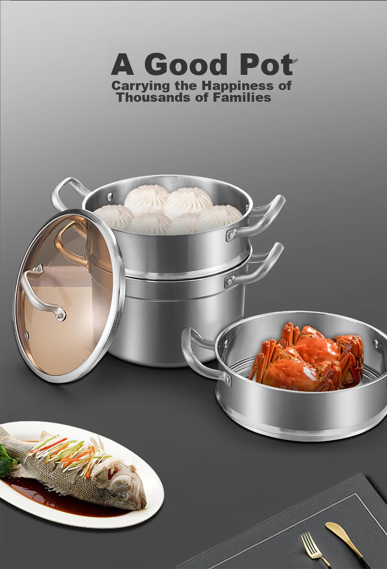 KOBACH Steamer Pot, 304 Stainless Steel European-Style Steamer Pot, Three-Layer Steamer Pot, 28cm, Compatible with Induction Cooker And Gas Stove 7