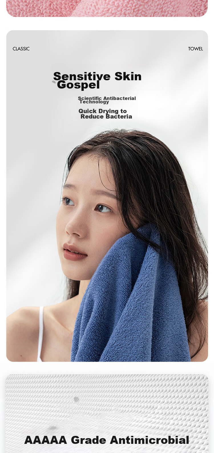 Grace 5A Antibacterial Thick Pure Cotton Bath Towel for Men And Women, Thickened Shower Towel, Absorbent Quick-Drying Soft Wrap Towel, Gray Sports 5