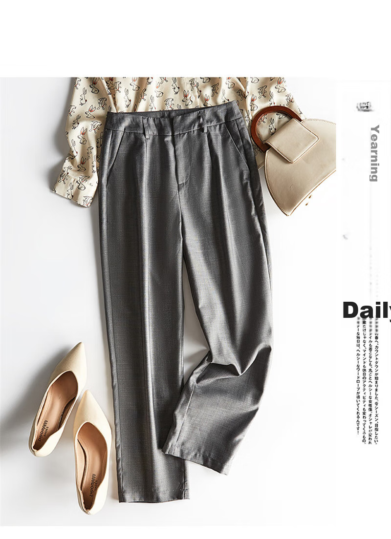 Dme Cropped Pants for Spring And Autumn, New Straight-Leg Suit Pants with Fake Pockets, Casual Trousers for Women, Khaki, S 40