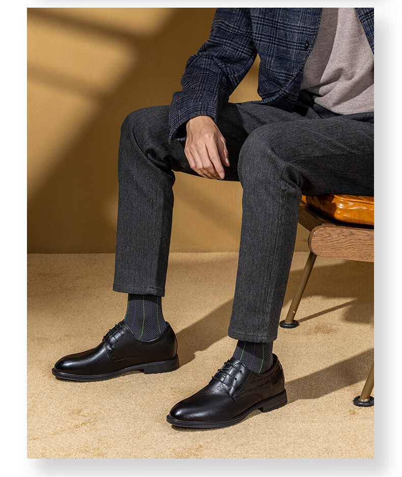 LAORENTOU Men's Leather Shoes, Lace-Up Business Formal Shoes, Small Size Invisible Height-Increasing Shoes, LA11713, Black, Size 38 7