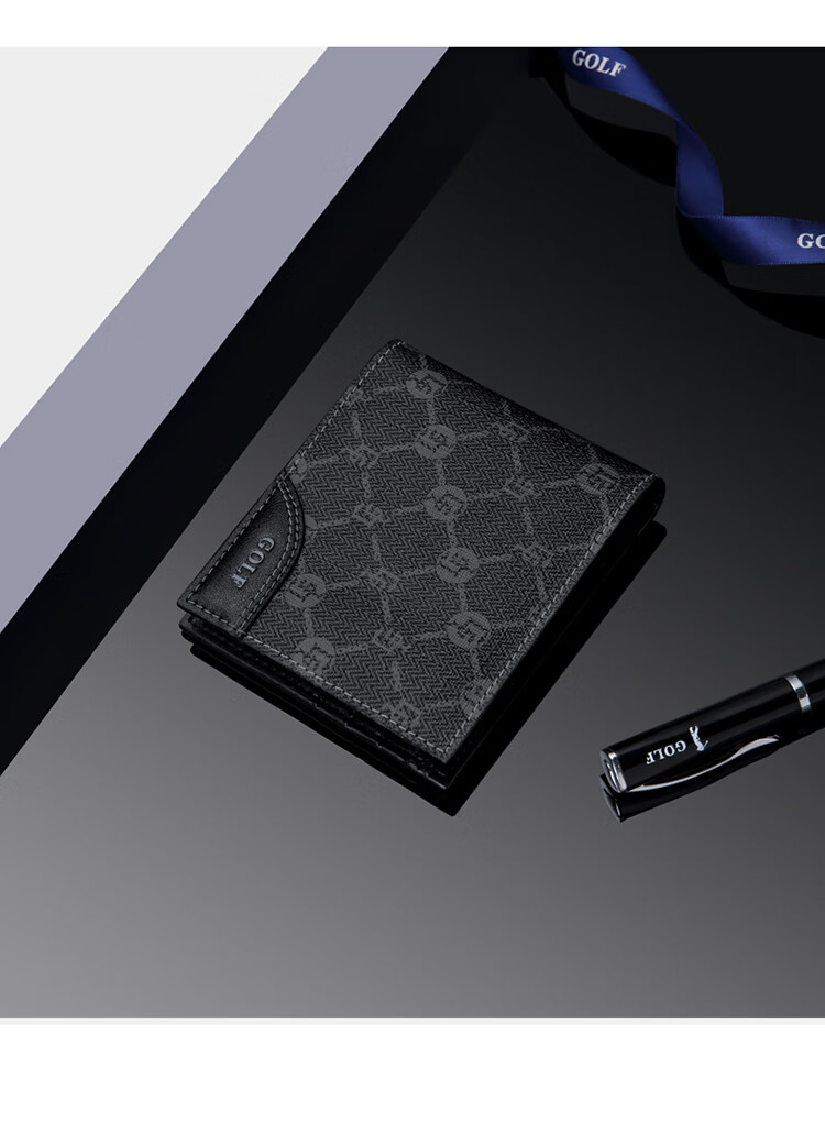 GOLF GOLF Men's Wallet Multi-card Short Wallet Men's Casual Card Holder Retro Printed Large Capacity Leather Clip Horizontal Ticket Clip Business Small Wallet 5V786386J Black 23