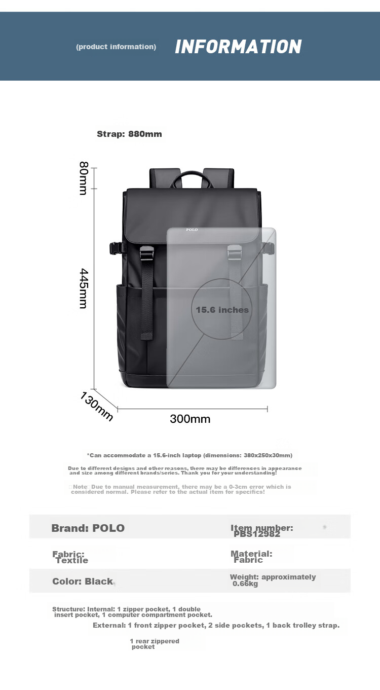 POLO Backpack for Men, Lightweight Travel Backpack with Flip Cover, 15.6/16 Inch Laptop Bag, Business Travel Bag 13