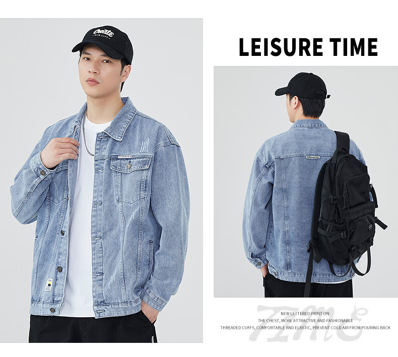 Jeanswest Denim Jacket for Men, 2026 Autumn Season, Trendy Label Loose Versatile Clothing, Blue XL 13
