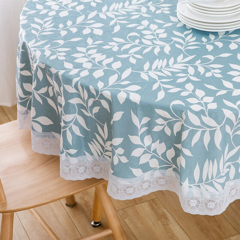 AVIVI PVC Round Tablecloth, Waterproof And Oil-Resistant, Circular Dining Table Cover, Heat-Resistant Coffee Table Mat, Dining Table Pad, 150*150 Cm, Blue Leaves