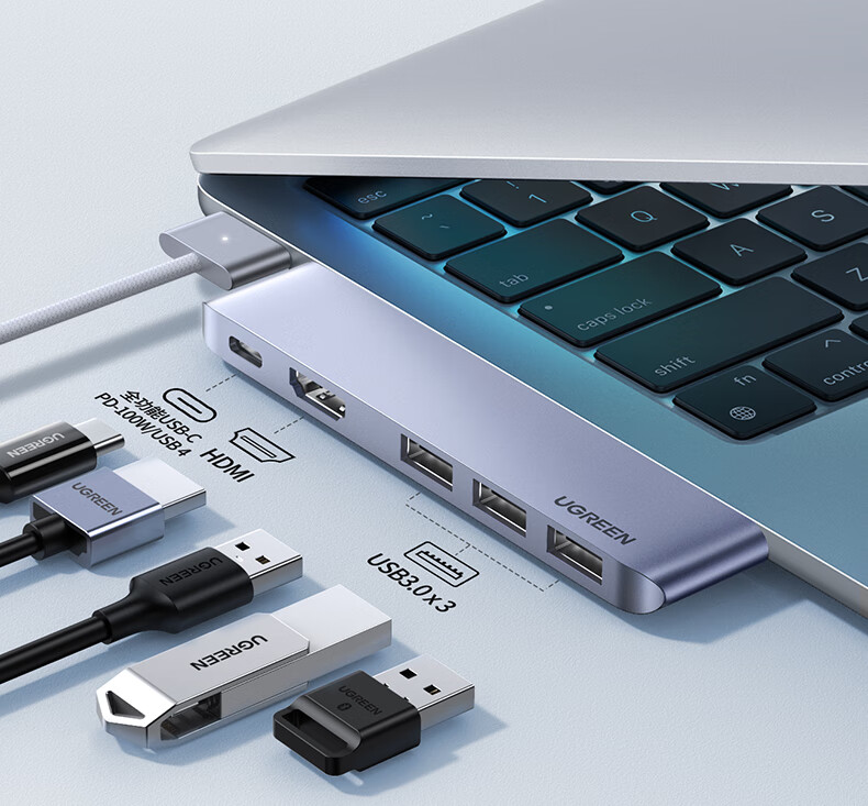 UGREEN Type-C Expansion Dock, Direct Plug-In Expansion Dock for Apple MacBook Pro/Air, Compatible with M3/M4 Chip Laptops, Thunderbolt 4/5 Converter, USB 3.0 Card Reader, C Port 6