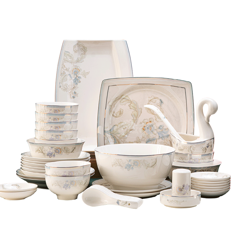 JD Original Bowl And Plate Tableware Set, Ceramic Dinnerware Gift Box for Housewarming, Huakai Banxia 76-Piece Set