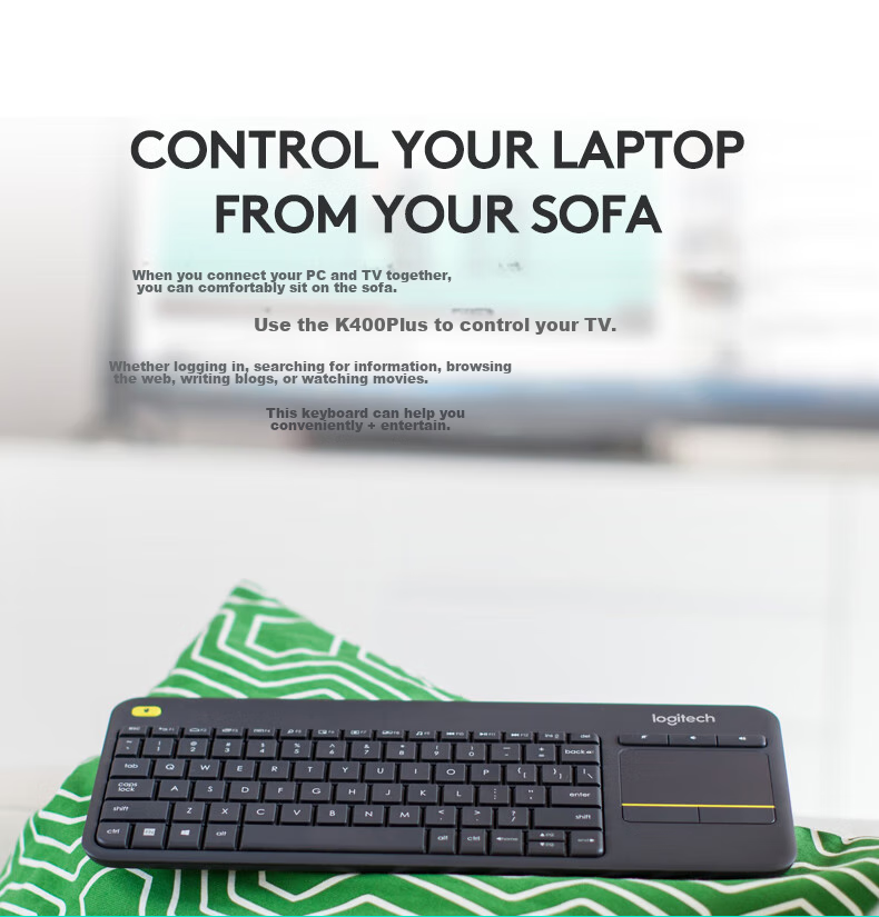 Logitech K400Plus Wireless Keyboard with Touch Control for Android Smart TV, Computer, Laptop Office Use with 2.4G Wireless Receiver, Black [Order Bonus] 4