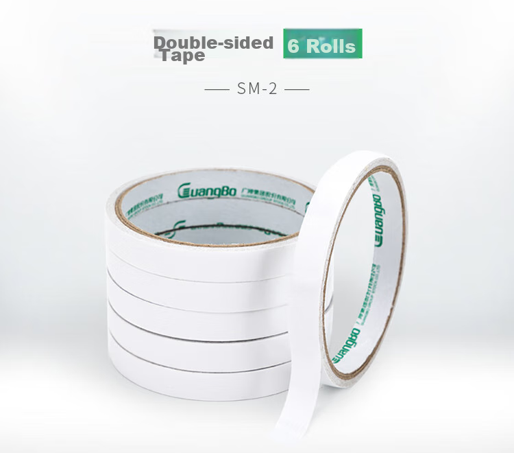 GuangBo High Adhesion, 6 Rolls, 18mm*6y, 5.49 Meters/roll, Double-Sided Tape, Cotton Paper, Office Stationery, SM-3 1