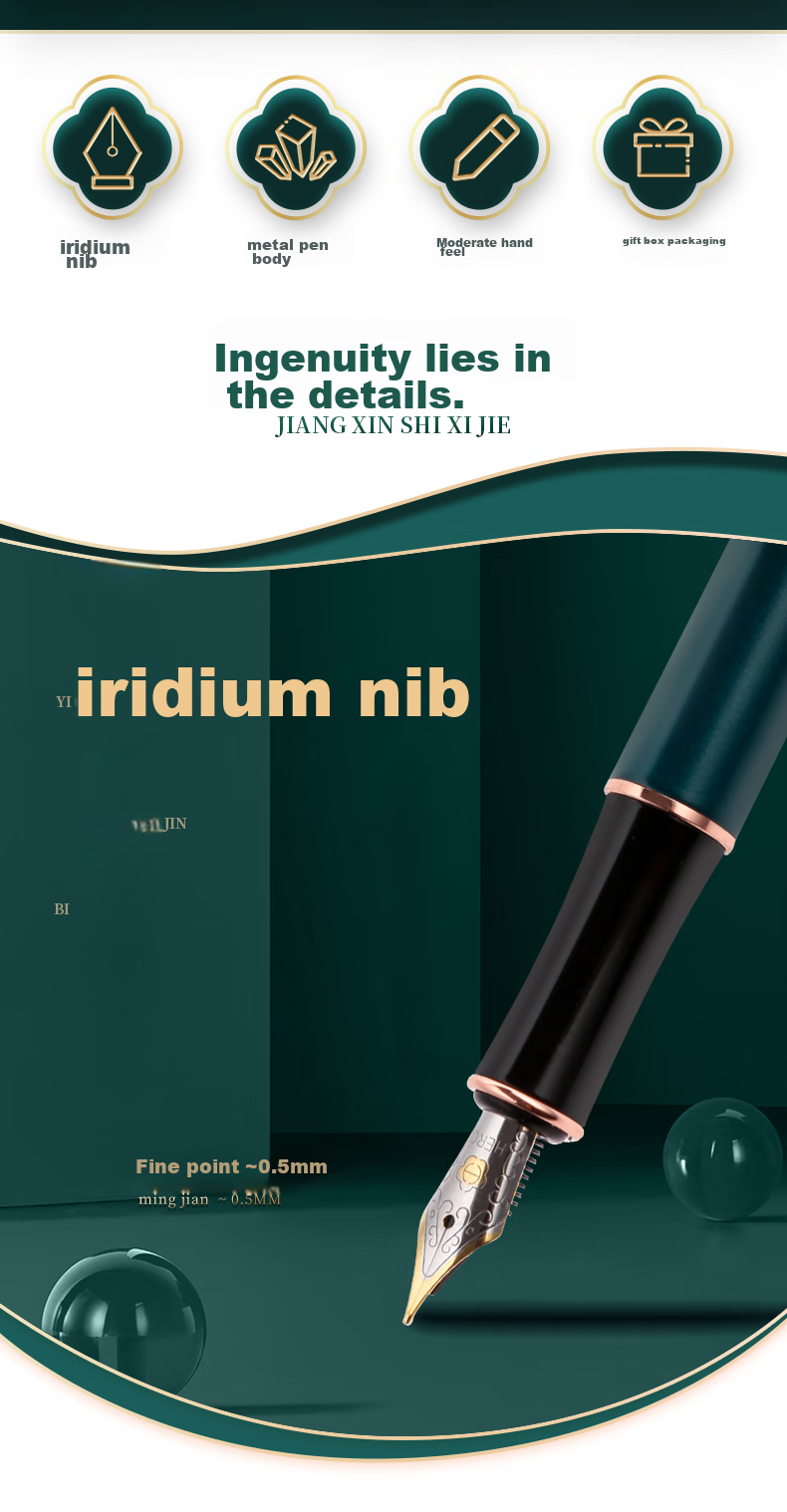 HERO Fountain Pen Stationery, Stylish for Men And Women Students, Iridium Gold Fountain Pen, Business Office Personal Ink Pen 850, Black 2