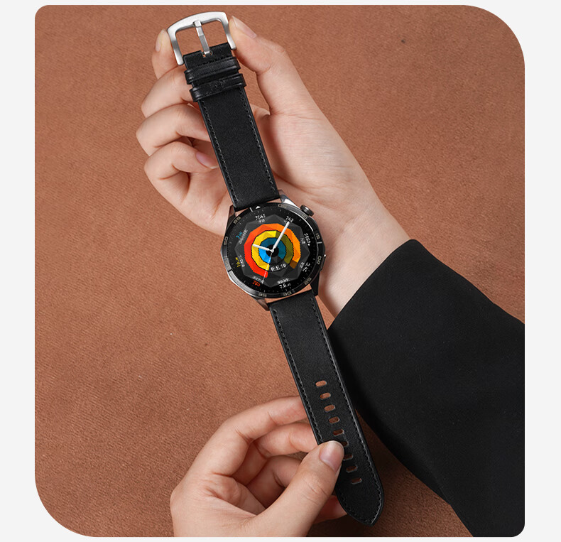 Watchbond Leather Strap Compatible with Huawei Watch GT7 Pro, Upgraded Push-Button Design for GT7/6/5/4, Suitable for Men's Watch5/4/pro Models, Small Calfskin Leather Band 16