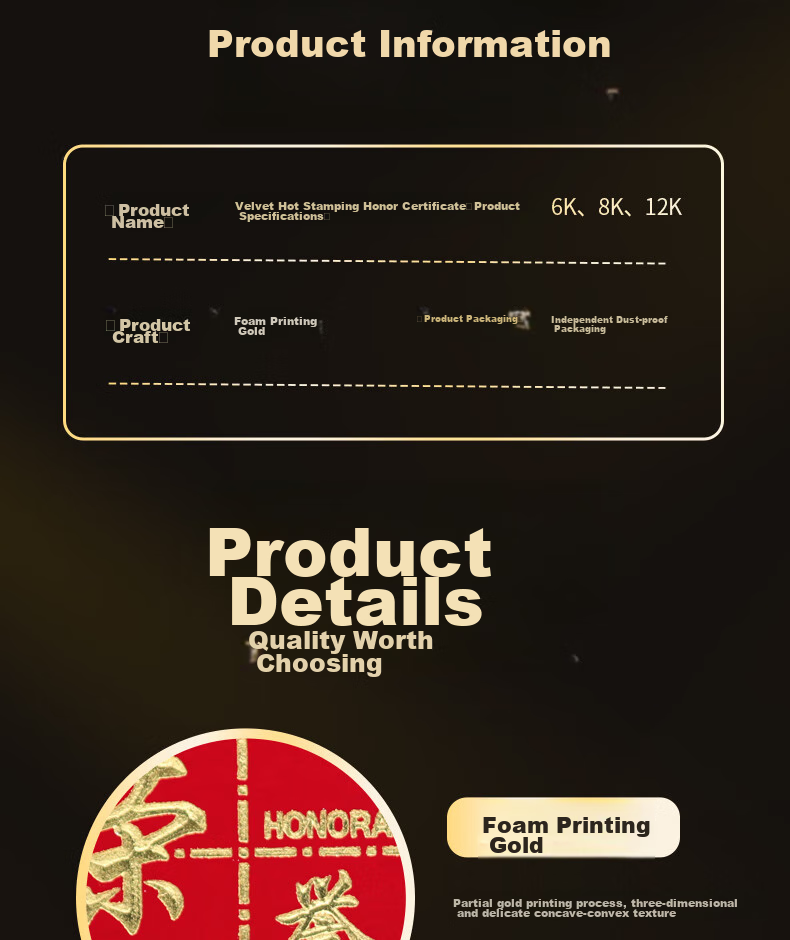 LISON Single Book 12K Velvet Gold-Stamped Honor Certificate, Award Certificate Cover, Commendation Certificate [With 2 Inner Pages] 5916 2