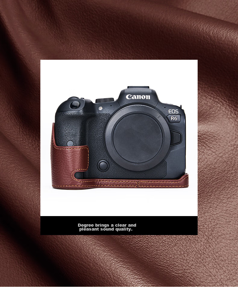 CWATCUN Genuine Leather Camera Base Compatible with EOS R5, R50, R6, R6II Second Generation Cameras, Close-Fitting Canon Protective Cover 3