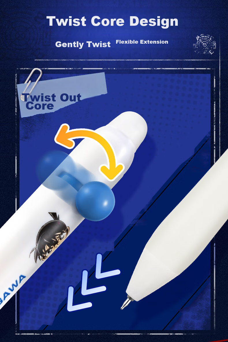 AIHAO [Back to School Essential] Conan Collaboration Erasable Pen, 0.5mm, Elementary Student Handwriting Practice Pen, ST Tip Retractable Pen, Exam Writing Pen, Moli Erasable Gel Pen, Crystal Blue, Jide GP2761 5