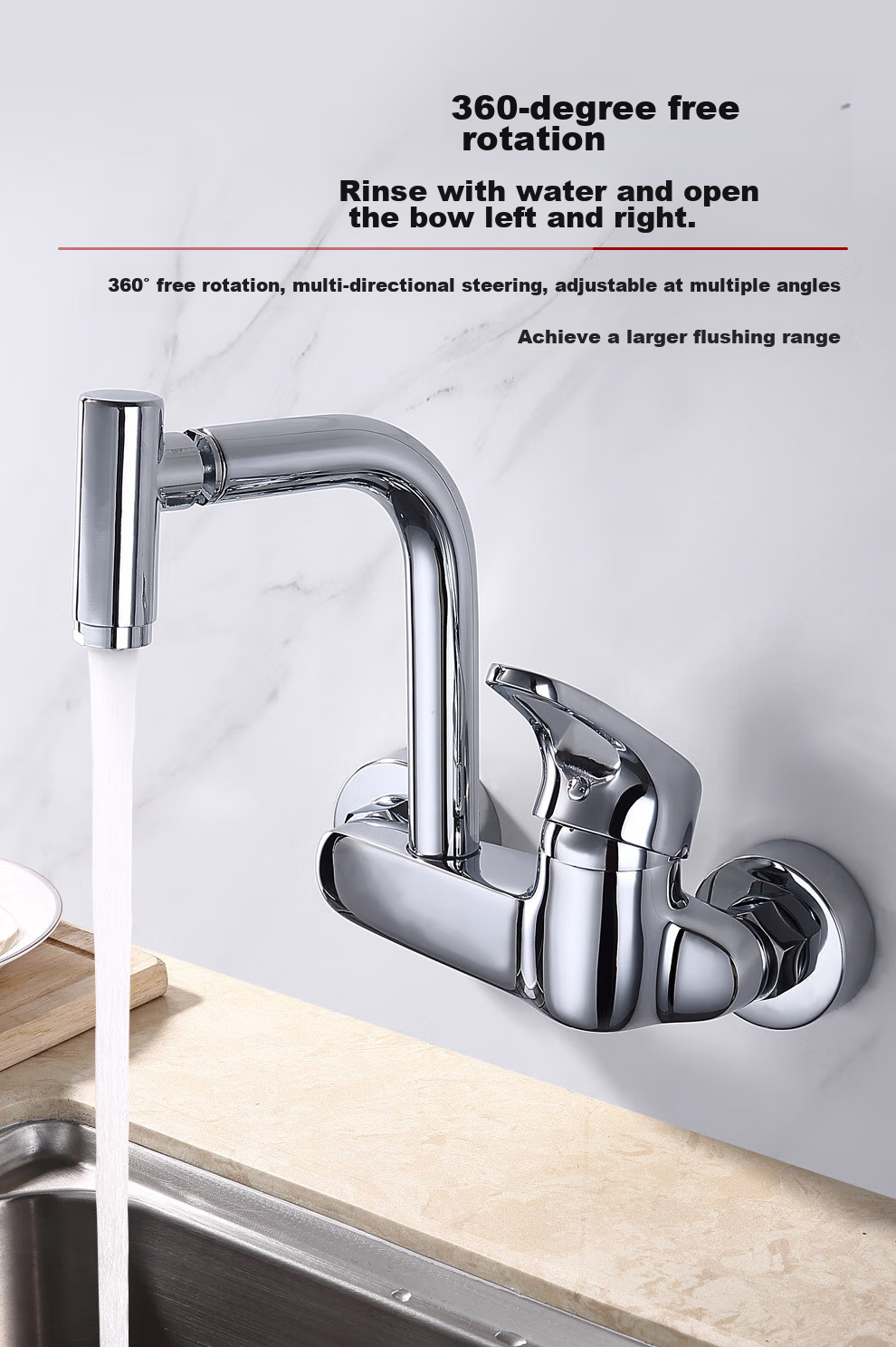 CVBAB All-Copper Main Body Wall-Mounted Kitchen Faucet, Hot And Cold Single Handle, Sink Mixer Valve, CV2205 3
