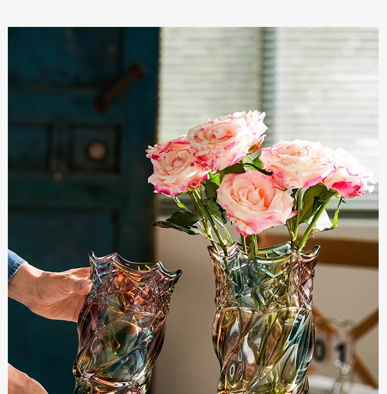Fanyejia Luxury Crystal Vase, Elegant Large Glass Ornament, Nordic Style for Living Room, Flower Arrangement, Rose, Bedroom Water-Grown Fresh Flower Vase 1