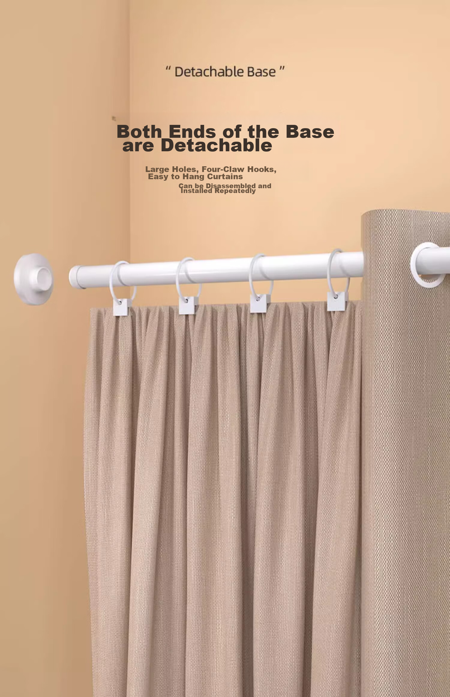 YOUQIN Retractable Clothes Drying Rod, No Drilling Required, Balcony Clothes Rack Support Rod, Wardrobe Hanging Rod, Single Rod for Home Use, Curtain Rod 19