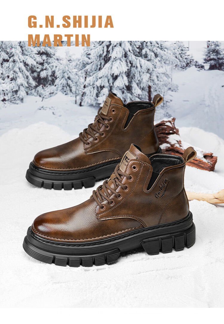 Bull Family Men's Autumn Winter British Style Martin Boots High-top Retro Versatile Work Boots Thick-soled Durable Shoes for Men 46