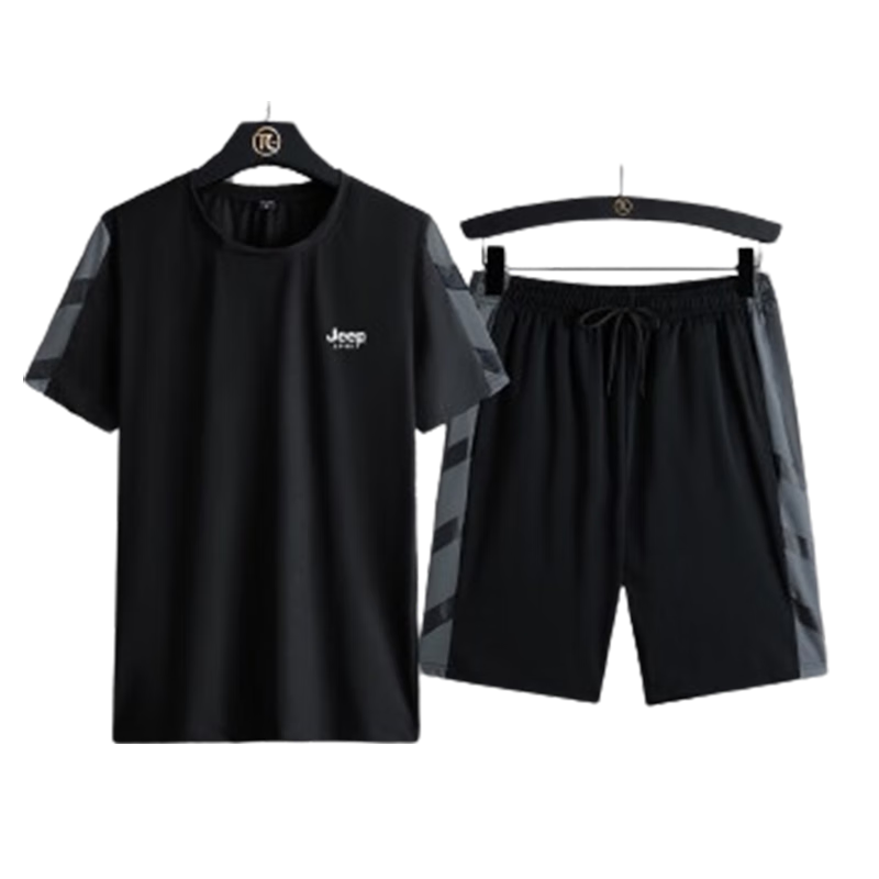 JEEP SPIRIT Men's Summer Set, Ice Silk T-Shirt And Shorts Two-Piece Suit, Casual Sports Menswear, White, XL