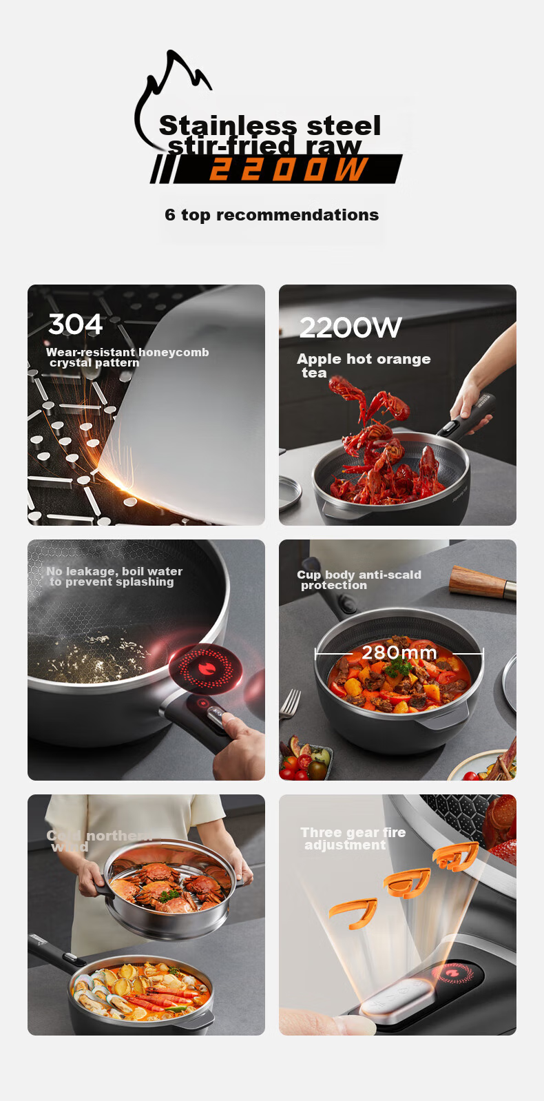 Joyoung Electric Wok And Cooker with Precise Temperature Control, Multi-Functional Household Electric Hot Pot, 2200W High Power, All-In Steaming And Cooking Pot [Steamer Model] GC45S 3
