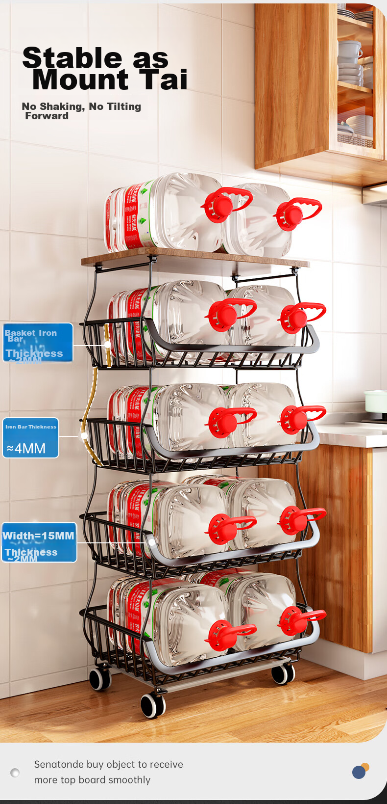 Shuaishi Kitchen Vegetable Storage Rack, Fruit Basket, Snack Organizer, Multi-Layer Floor-Standing Mobile Cart 9