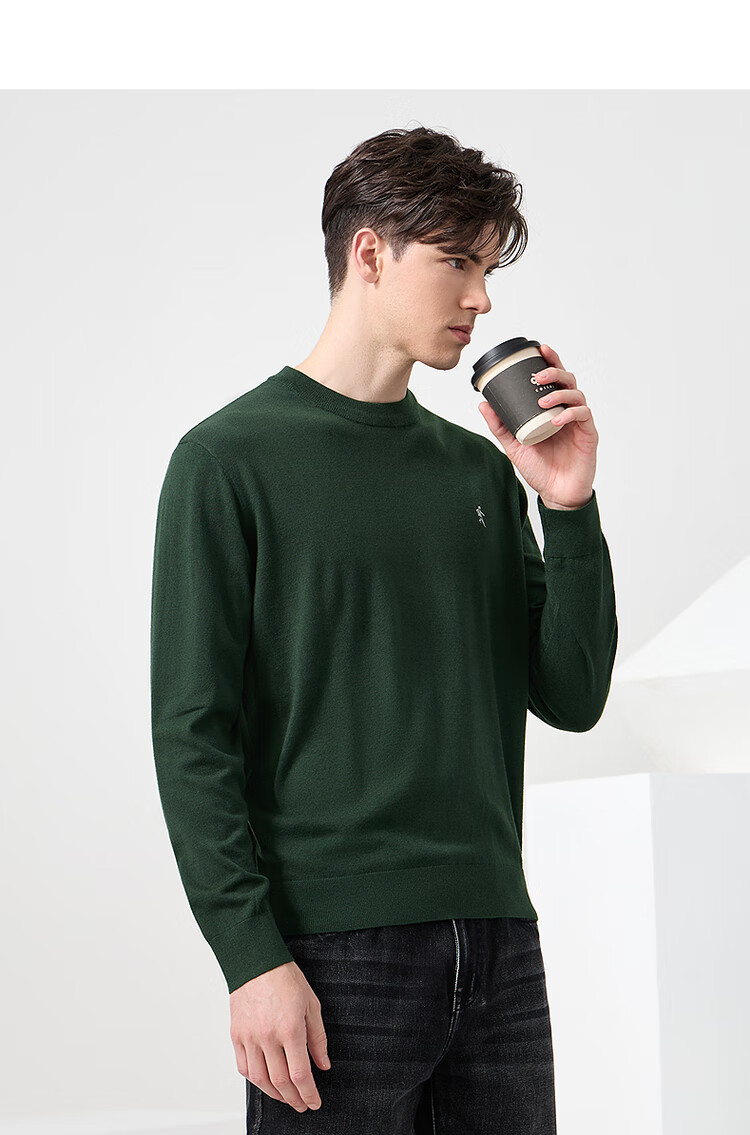 DANCING WOLVES 【Wool】 Autumn Winter Classic Men's Thermal Sweater Round Neck Long Sleeve 306 Brown Size 175 16