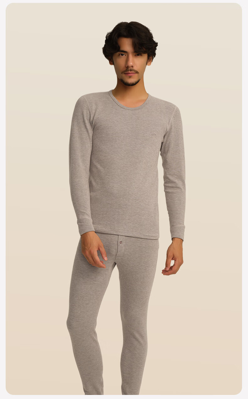 SEPTWOLVES [Temperature Rise 9.7°C] Men's Thermal Underwear Set for Autumn And Winter, Fleece-Lined Long Johns with Far-Infrared Heating, Round Neck Top And Bottom 19