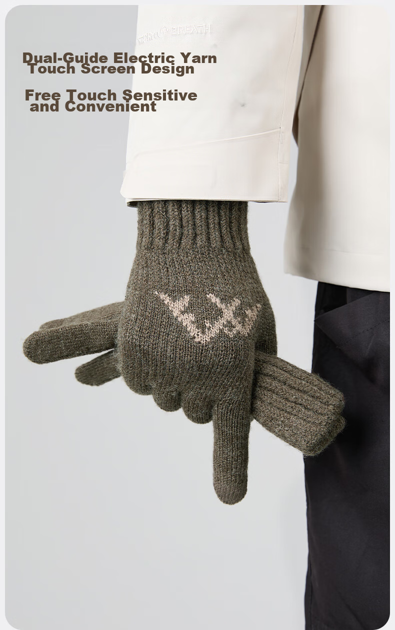 MISSION UV Sheepskin Warm Gloves for Men, Thick Winter Autumn Outdoor Cycling Driving Anti-Cold Touchscreen Compatible Knitted Gloves 7