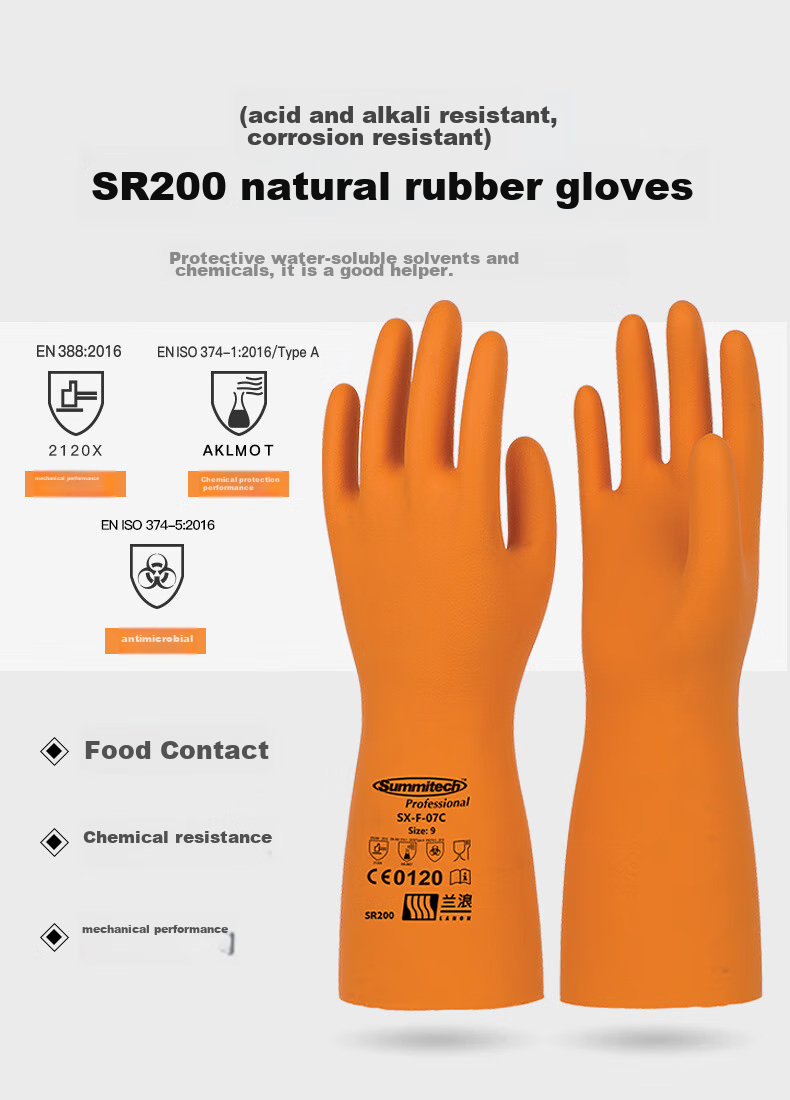 LANON SR242 Imported Natural Rubber Acid And Alkali Resistant Industrial Gloves, Chemical Protective Work Gloves, Laboratory Extended Version, 42cm, Size L 1