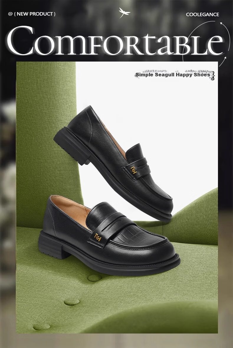 RED DRAGONFLY Loafers for Women, Spring And Autumn British Style Square Toe Soft Sole Flats, Square Heel Leather Shoes WLB14137 Beige 36 1