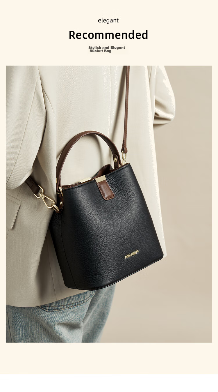 Aokang Women's Handbag, Trendy Cowhide Bucket Bag, Light Luxury Crossbody Shoulder Bag, Birthday Mother's Day Gift for Girlfriend Or Wife 5