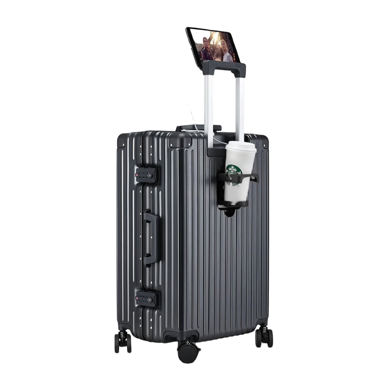 Dream Traveler Multifunctional Luggage Aluminum Frame Suitcase with Wheels Travel Case for Men And Women, 28 Inch Space Gray